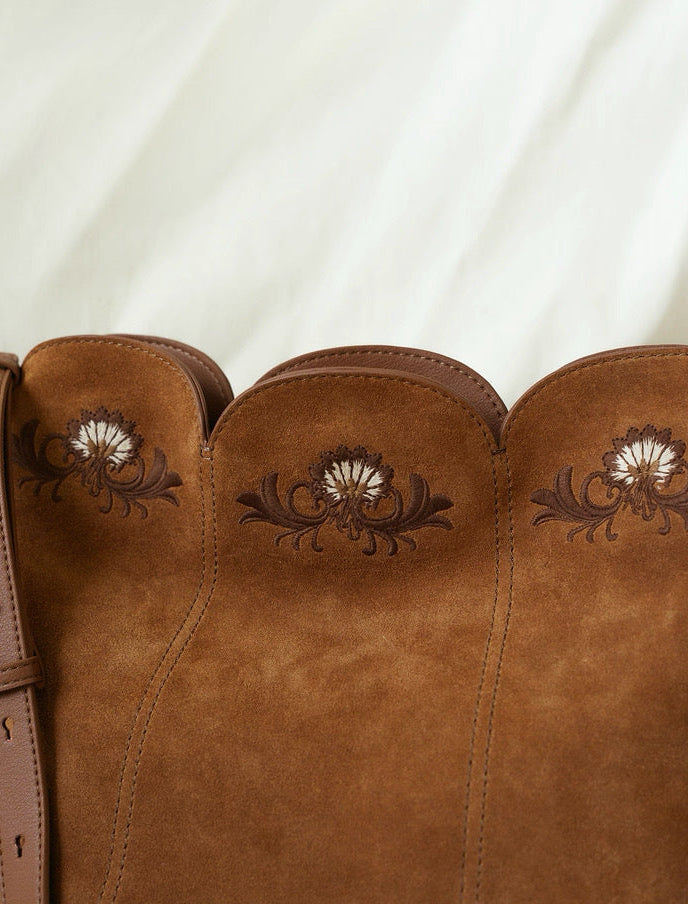 Embroidered Bag in Tan Colour