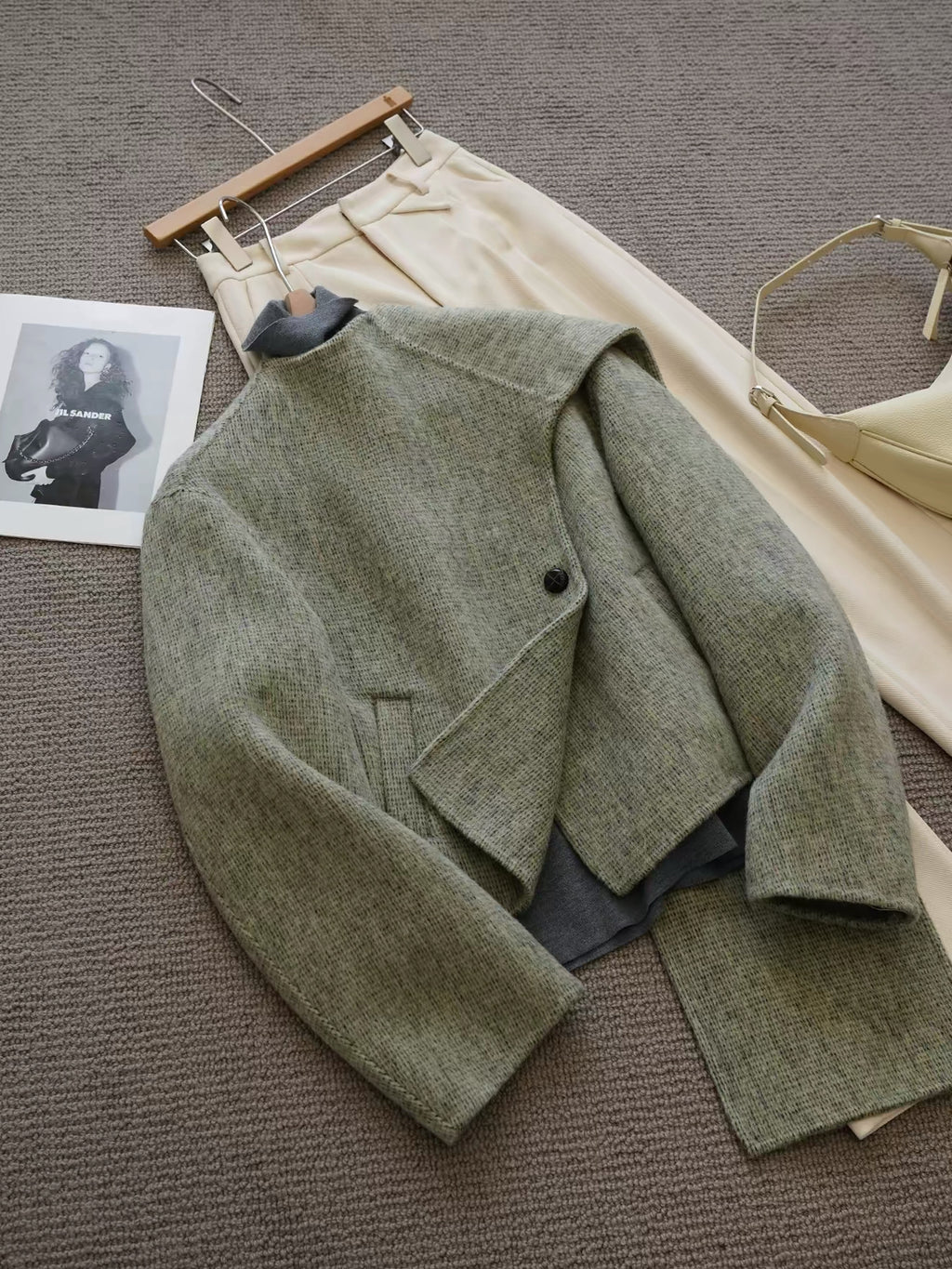 Wool Jacket with Attached Scarf