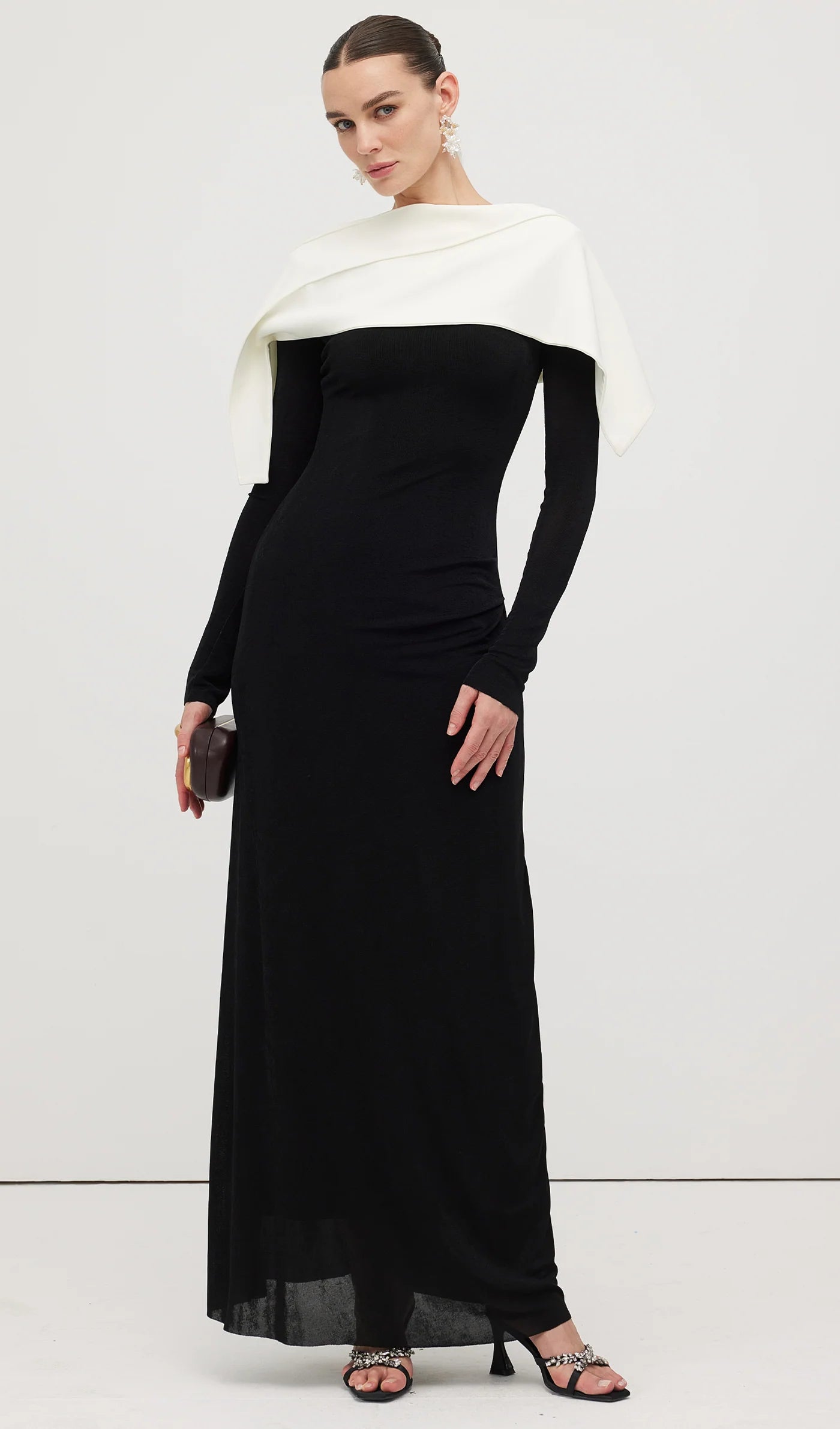Cape Black\White Dress with Long Sleeves