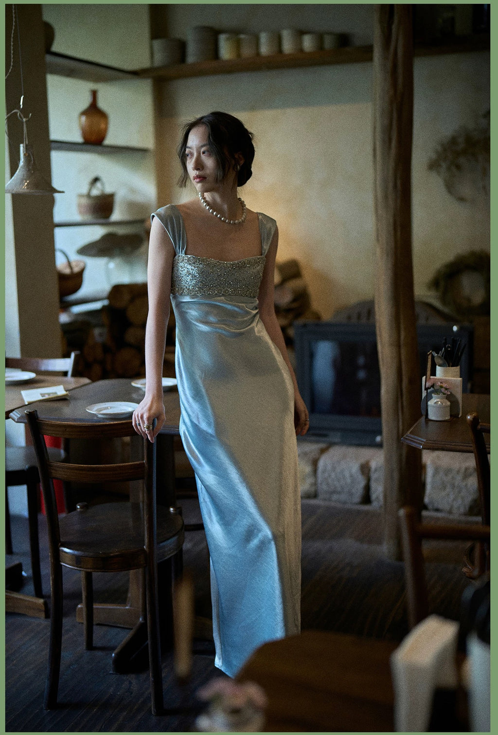 Satin Maxi Dress with Embellishments (Immediate)