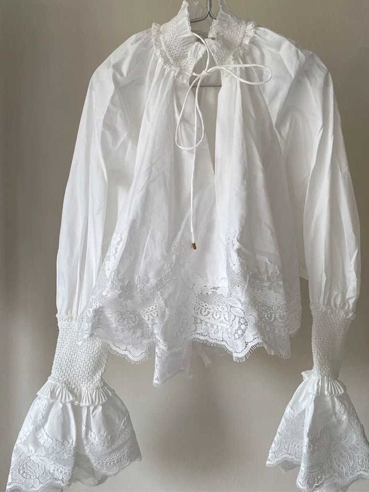 Lace Detail Tie Blouse
