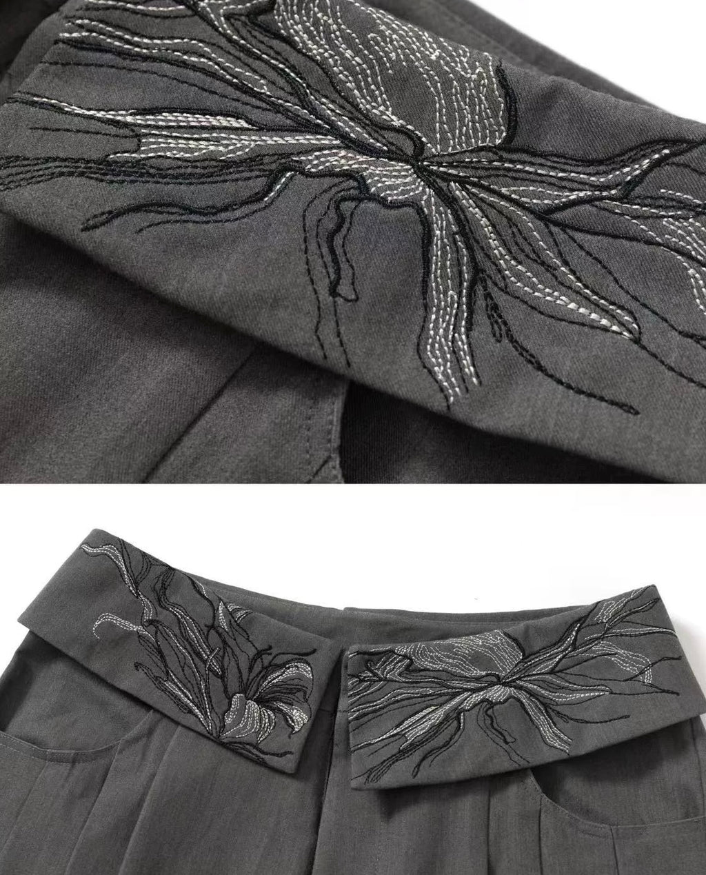 Embroidered Wide-Leg Pant