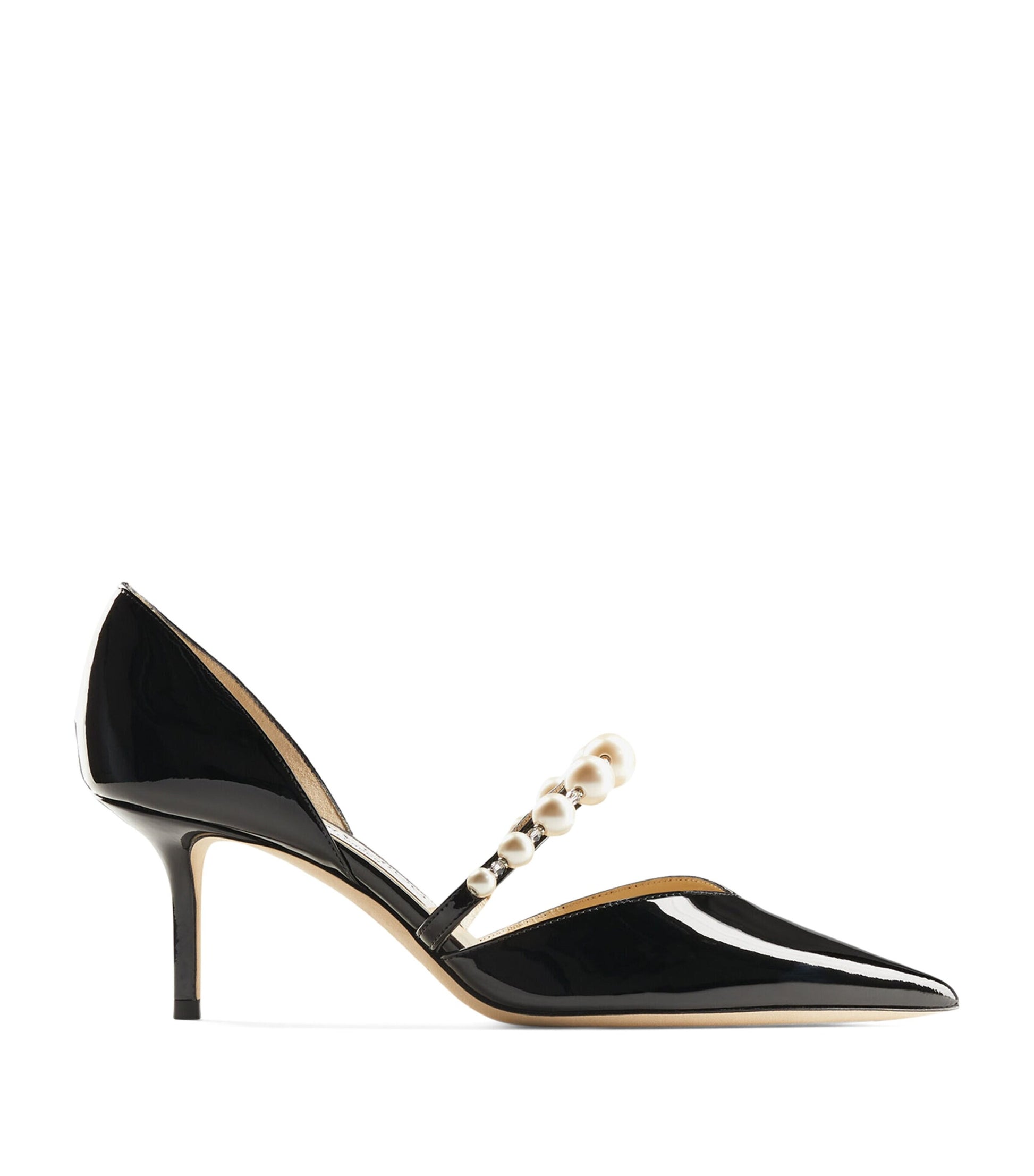 Black Pearl-Embellished Patent Leather Pumps