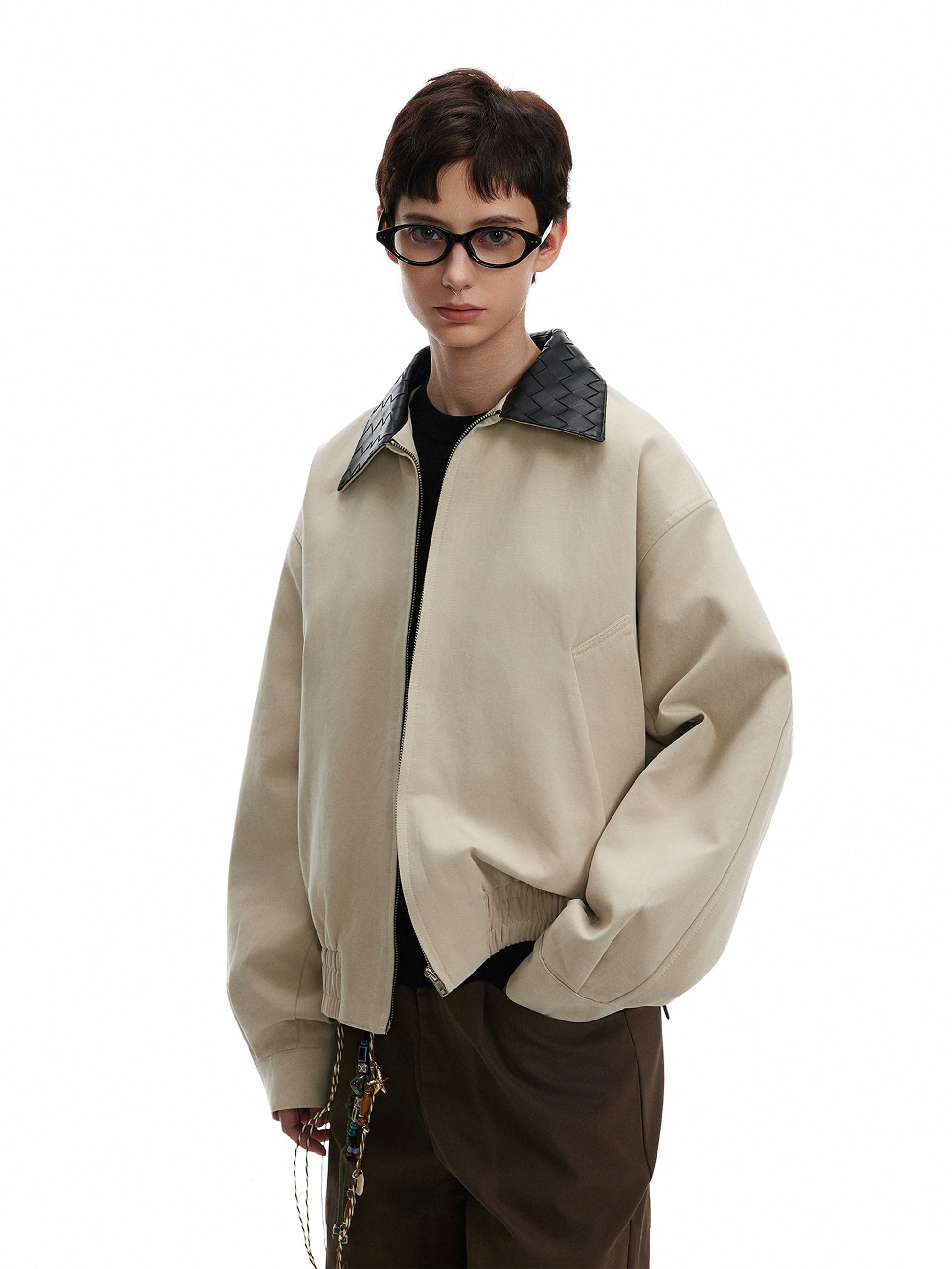 Woven Collared Jacket in Beige