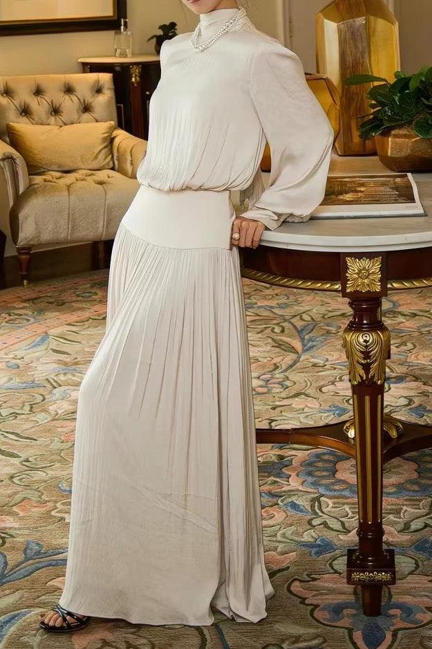Champagne Pleated Maxi Dress