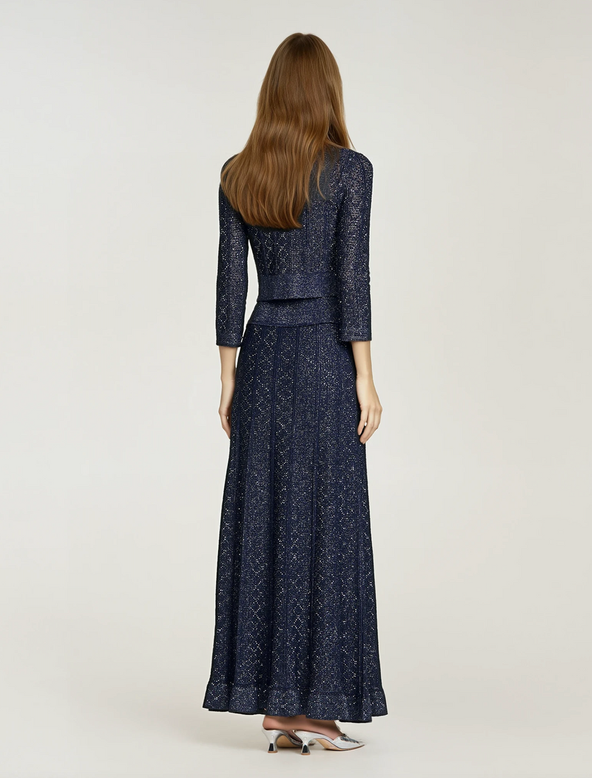 Knit Cropped Cardigan and matching Rhinestone Knit Maxi Skirt Set