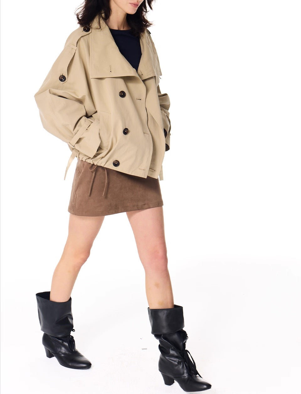 Gathered Trench Jacket in Beige