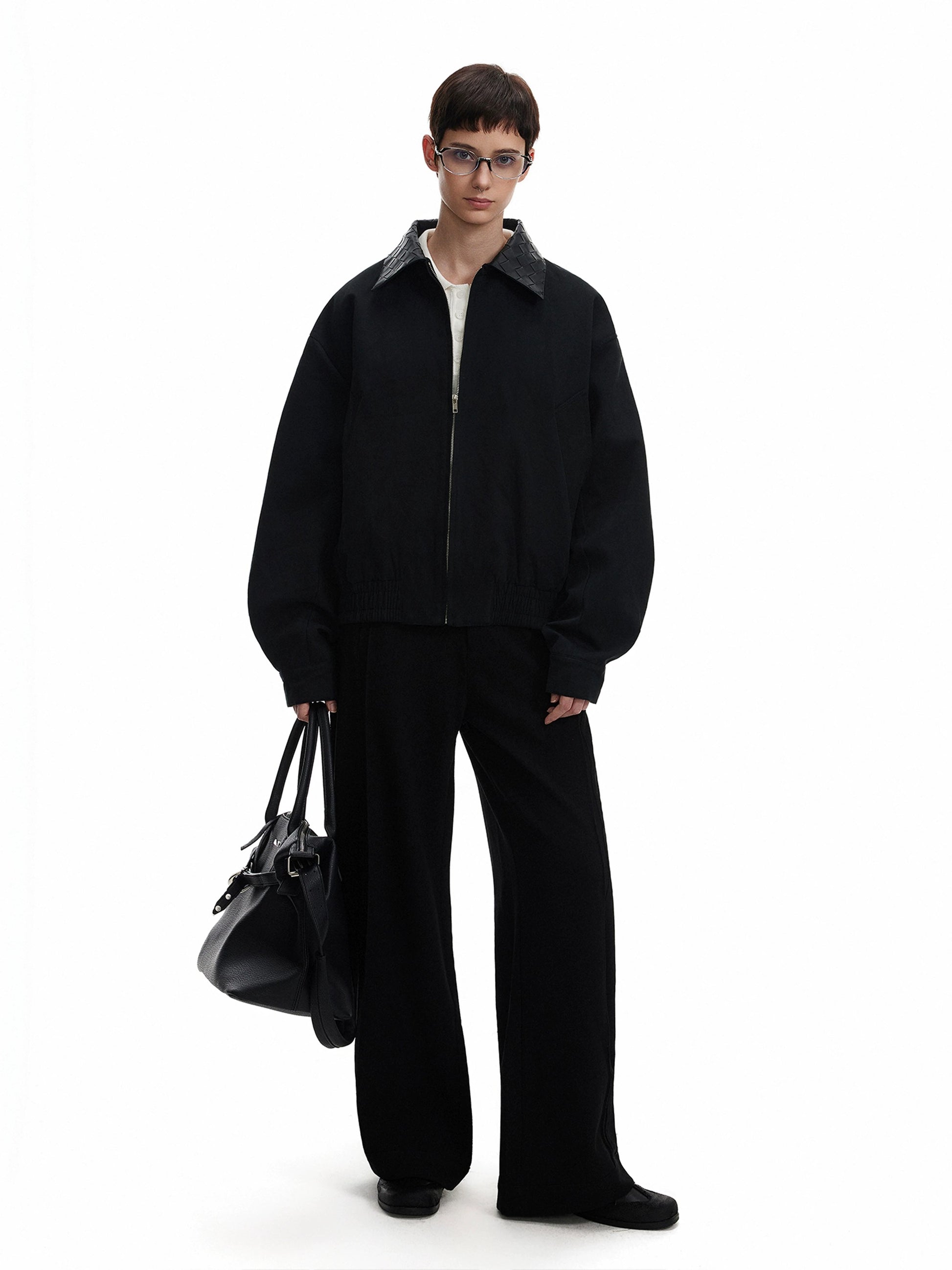 Woven Collar Jacket in Black