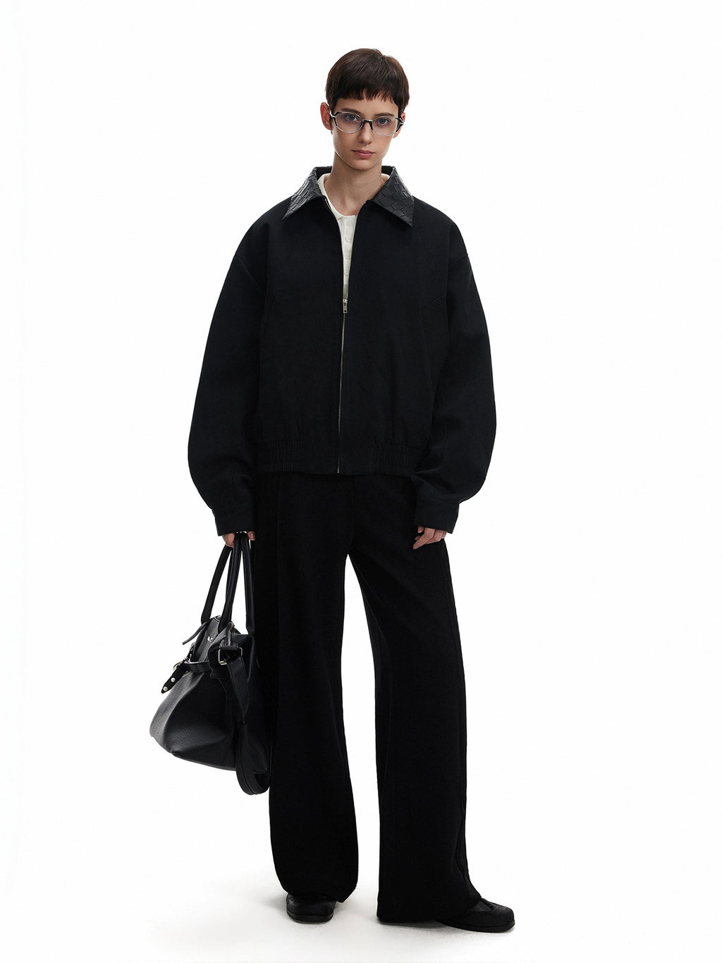 Woven Collar Jacket in Black