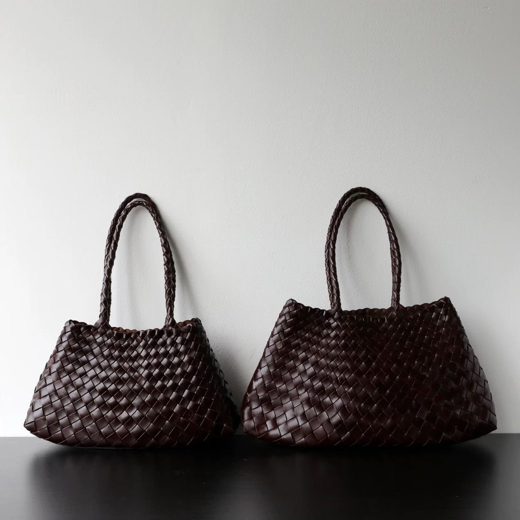 Small Woven Tote Bag in Dark Brown