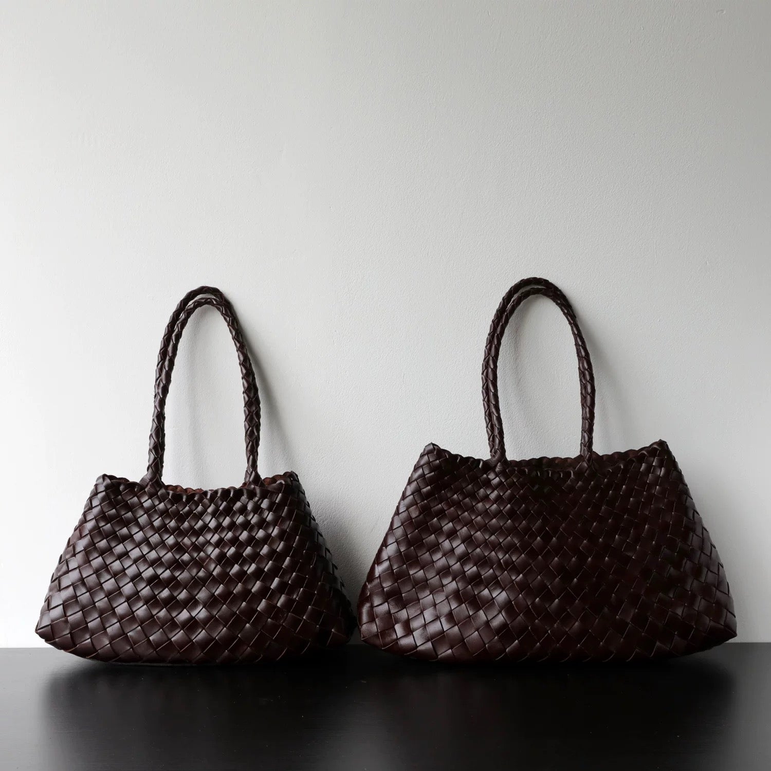 Large  Woven Tote Bag in Dark Brown