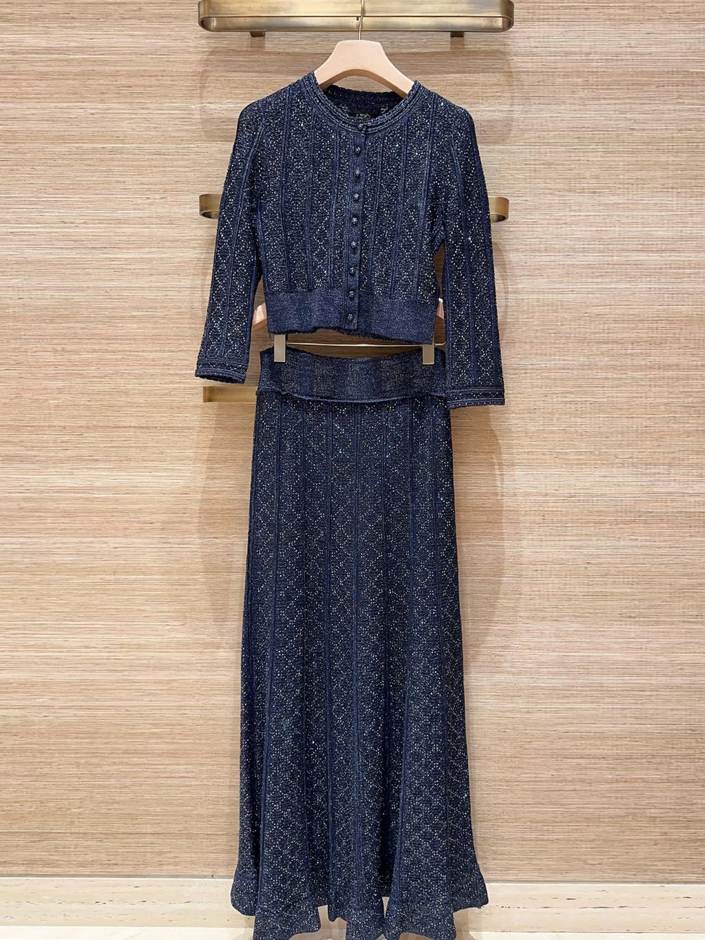 Knit Cropped Cardigan and matching Rhinestone Knit Maxi Skirt Set