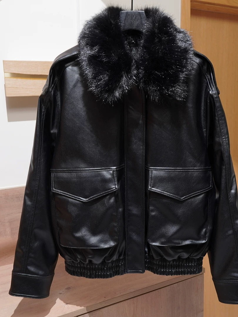 JACKET WITH DETACHABLE FAUX FUR COLLAR