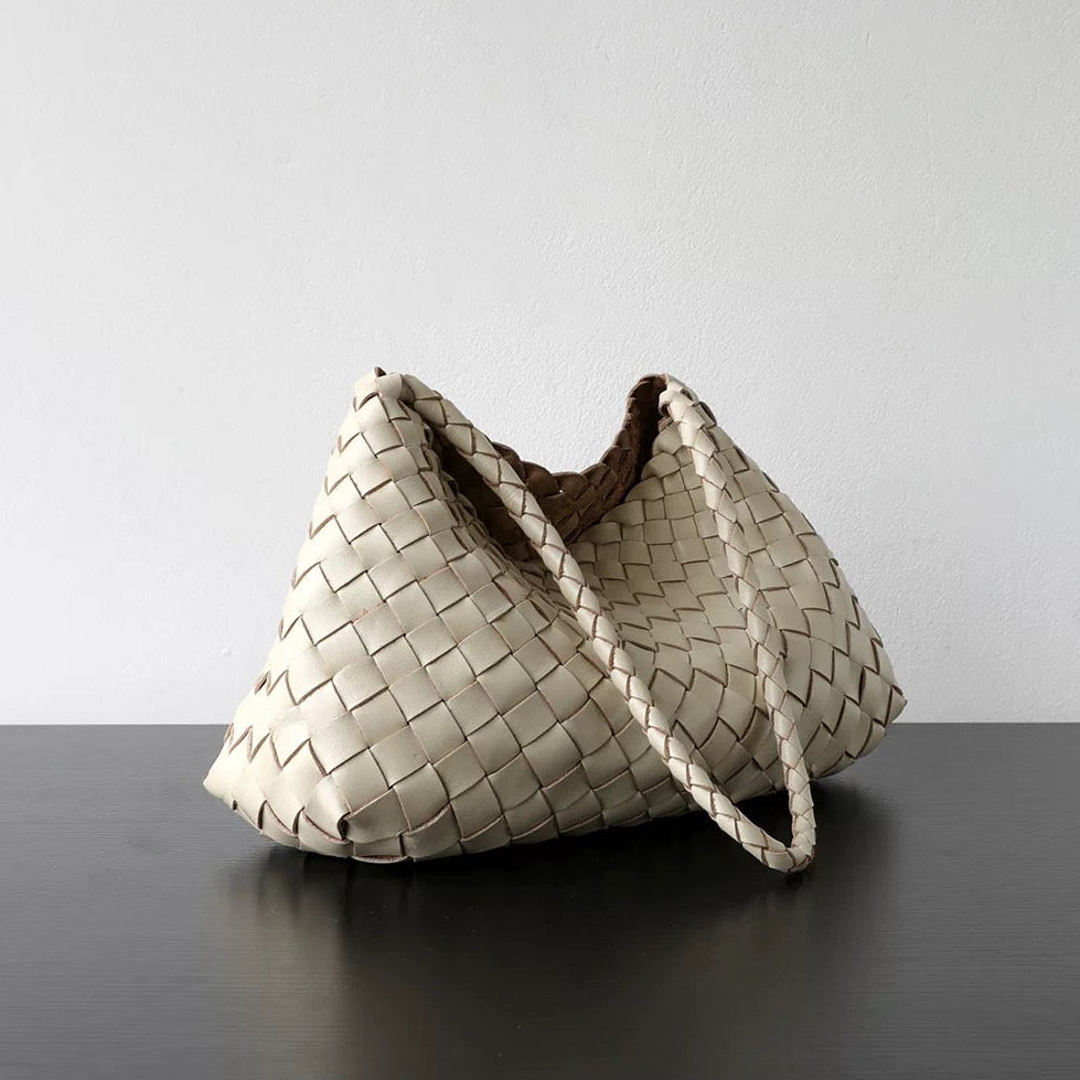 Woven Shoulder Bag in Beige