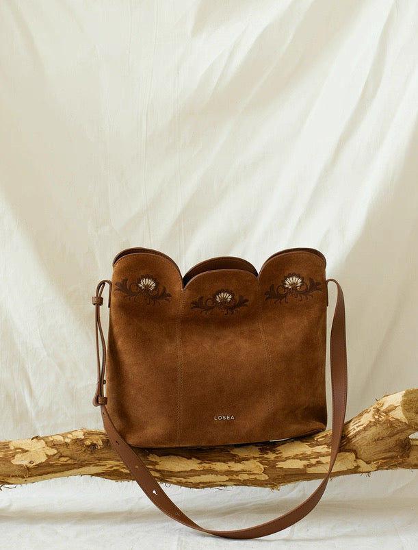 Embroidered Bag in Tan Colour