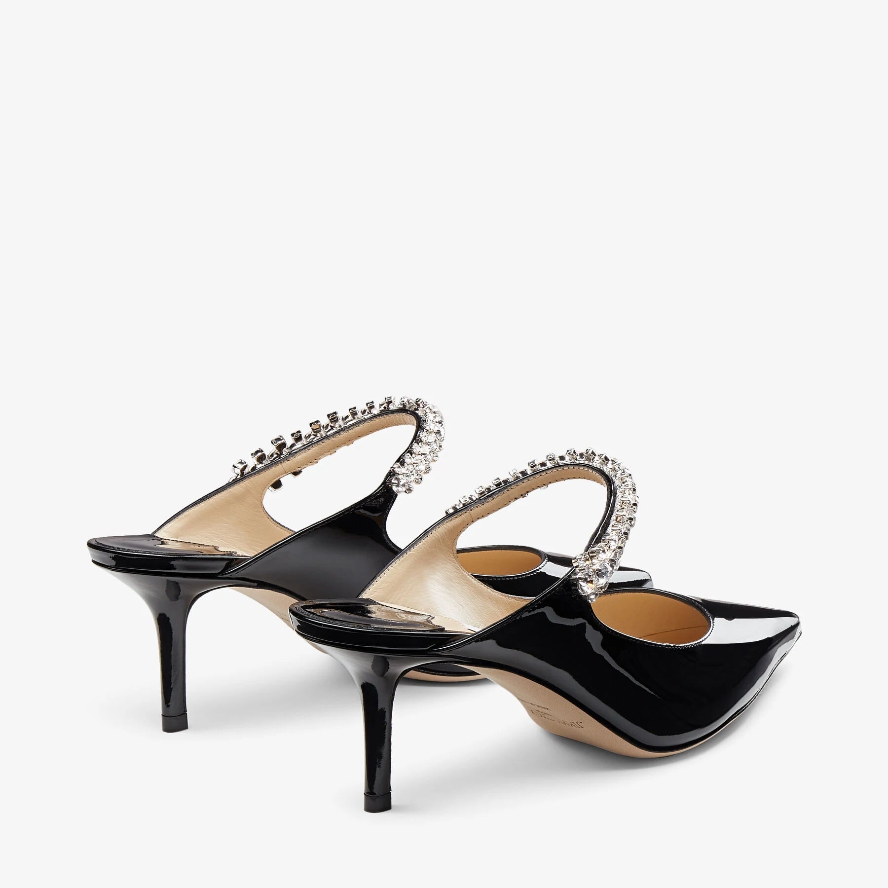 Black Patent Leather Mules with Crystal Strap