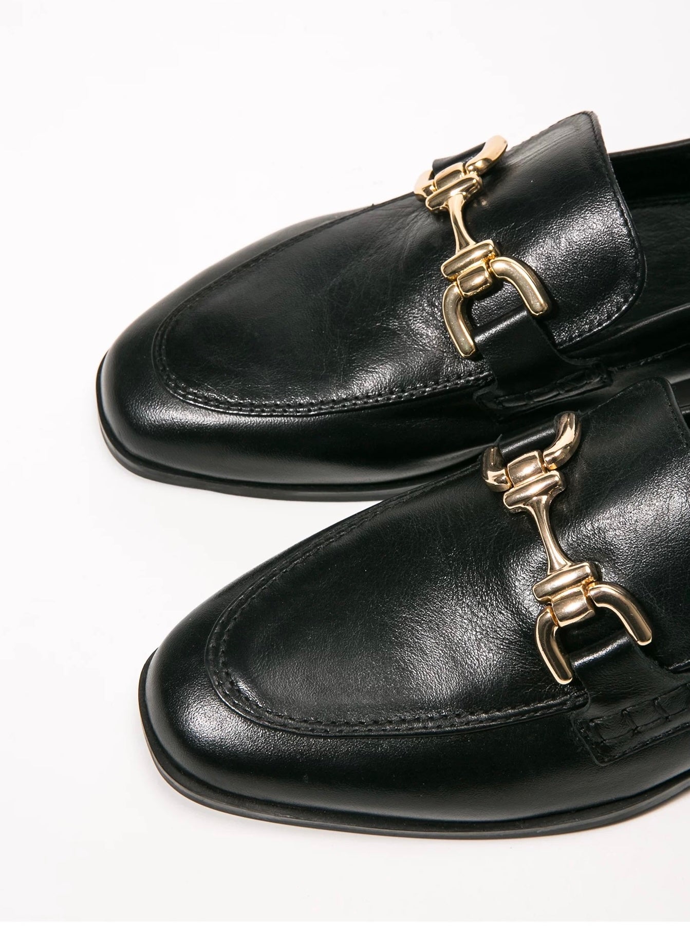 Buckled Leather Loafers in Black