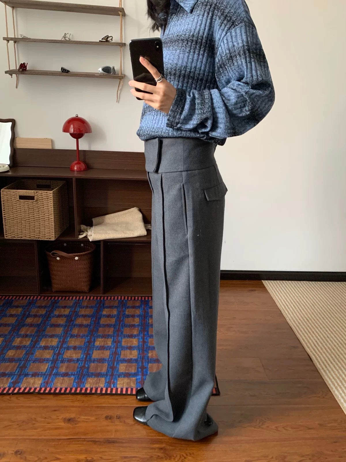 Relaxed Tailored Grey Pants with Adjustable Length