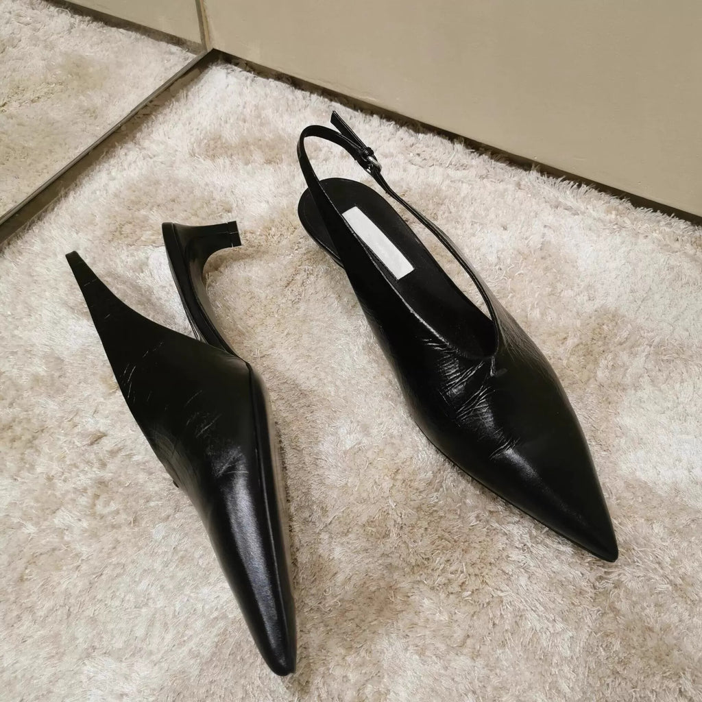 Classic Black Pointed Slingbacks