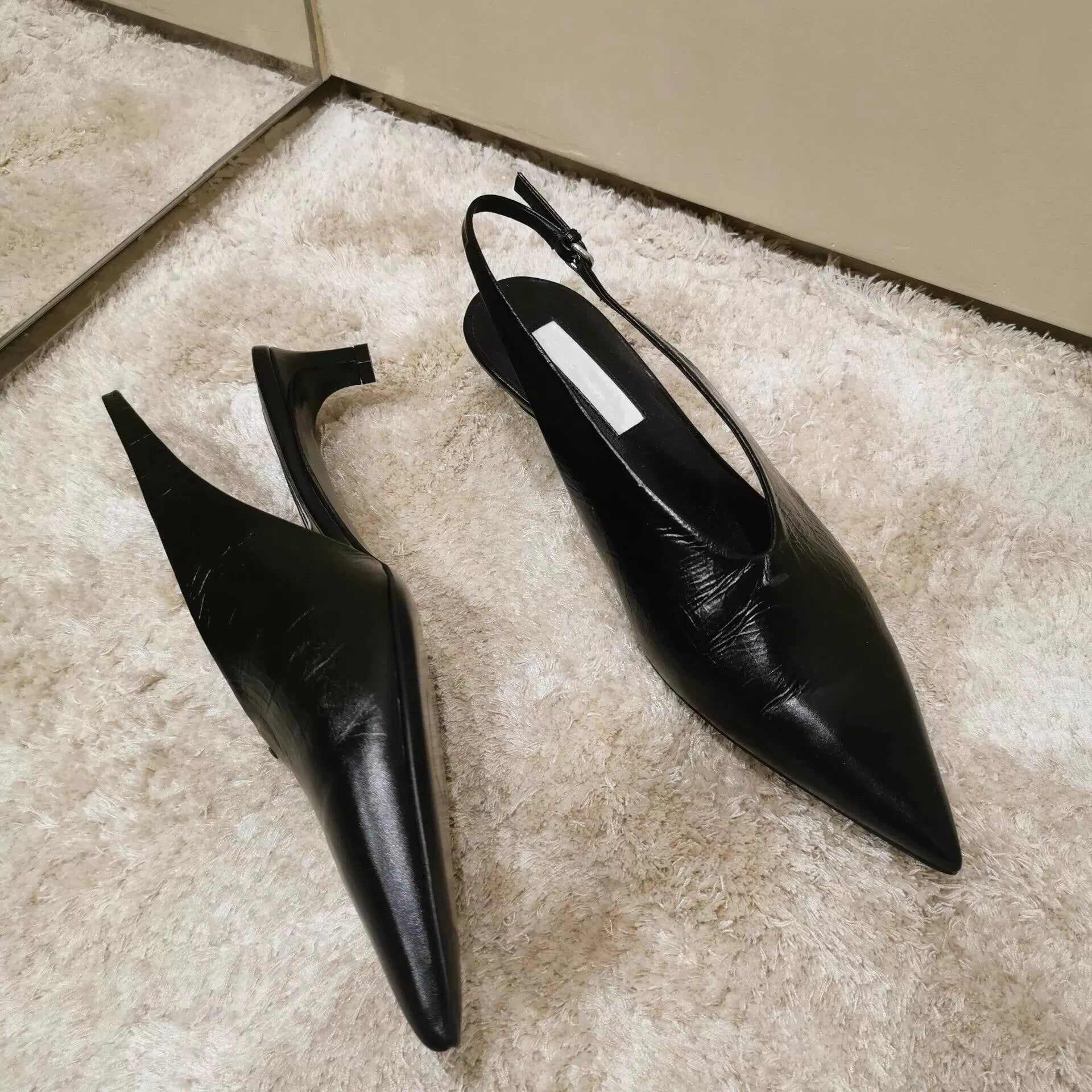 Classic Black Pointed Slingbacks
