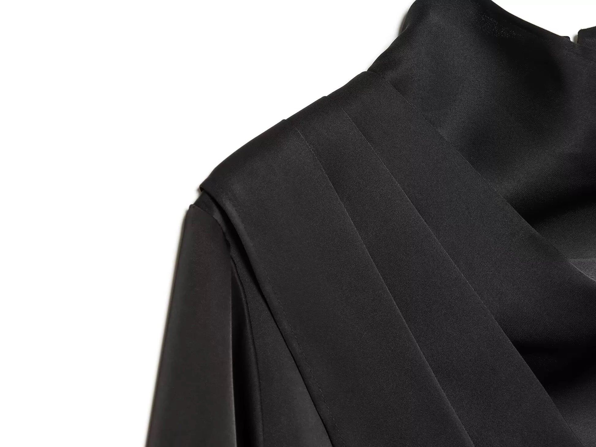 Satin Blouse with Drapes in Black