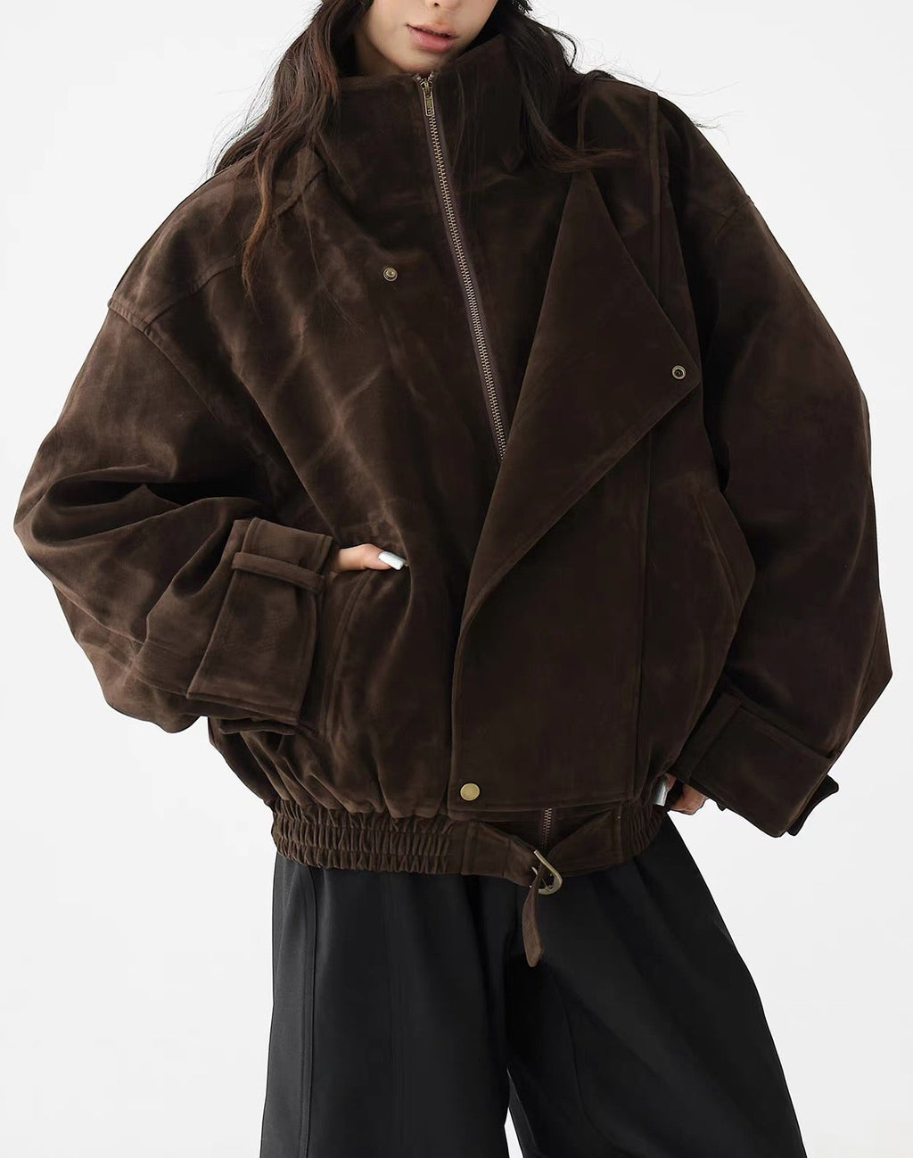 Cotton Bomber Jacket in Brown