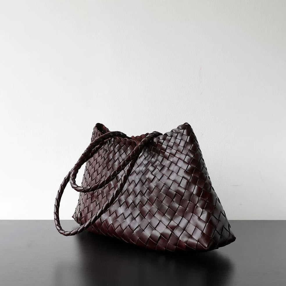 Small Woven Tote Bag in Dark Brown