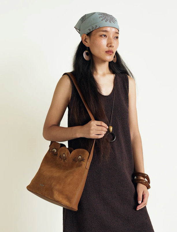 Embroidered Bag in Tan Colour