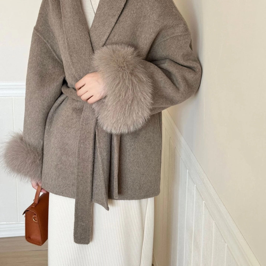 Fur Sleeves Jackets in Beige