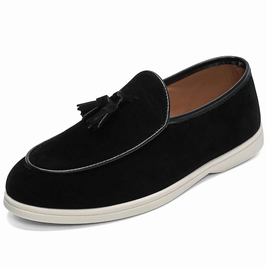Suede Slip On Loafers in Black (Immediate)
