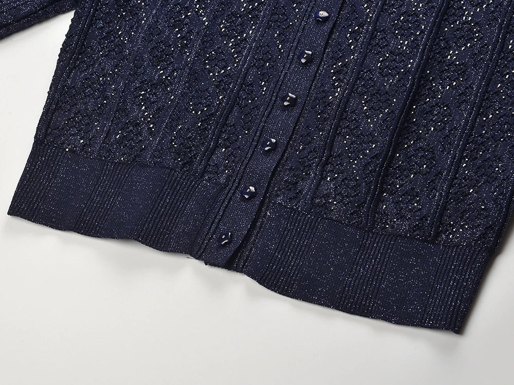 Knit Cropped Cardigan and matching Rhinestone Knit Maxi Skirt Set