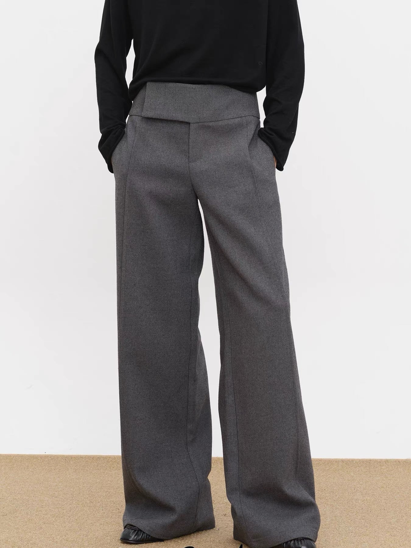 Relaxed Tailored Grey Pants with Adjustable Length