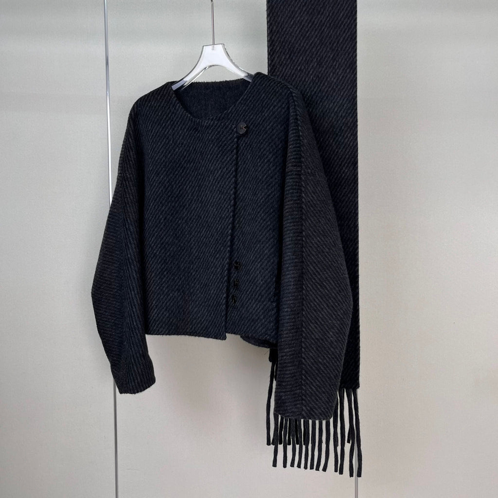 Wool Coat with Removable Scarf (Charcoal)