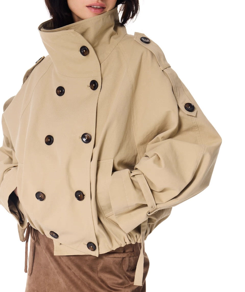 Gathered Trench Jacket in Beige