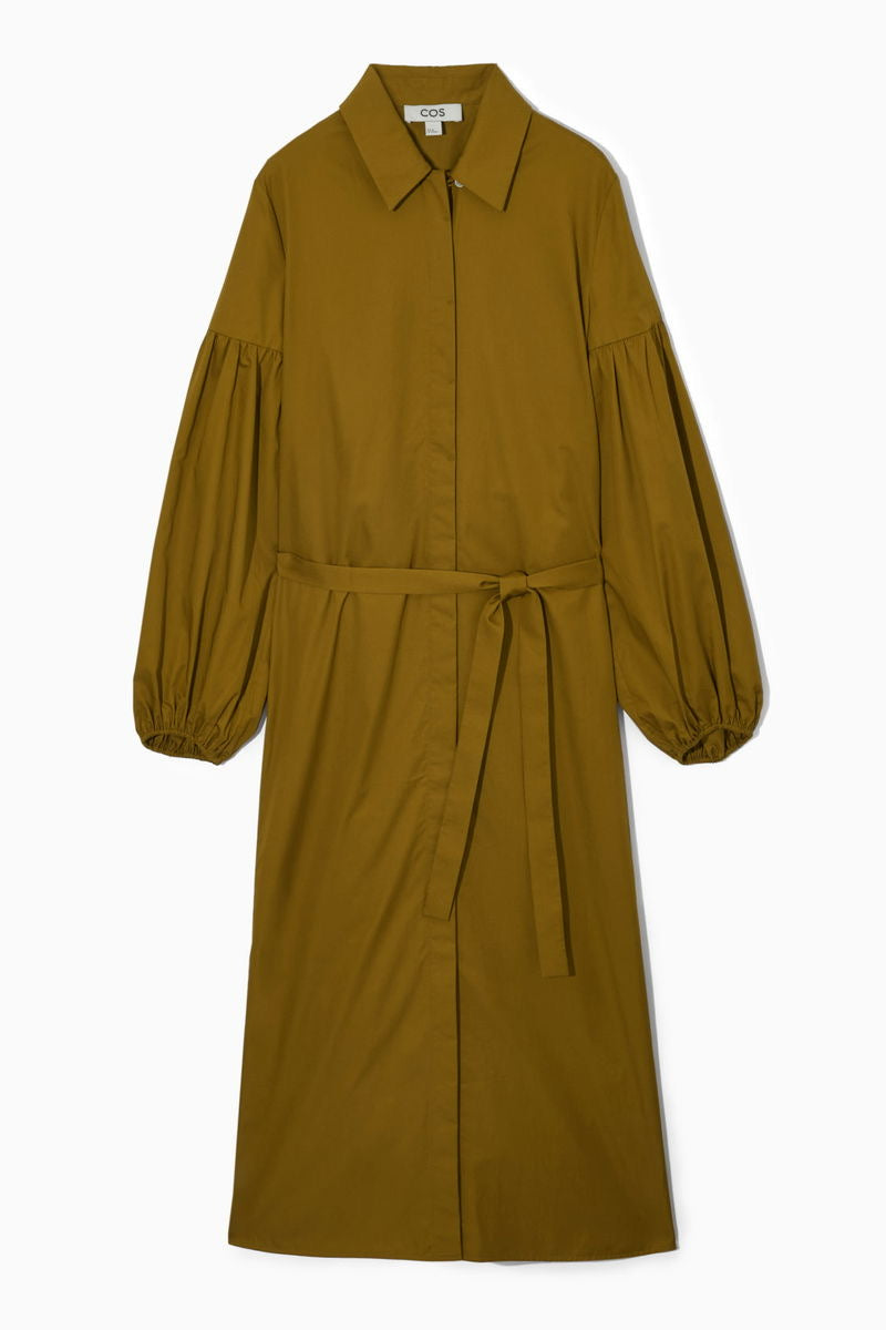 Puff-Sleeve Maxi Shirt Dress