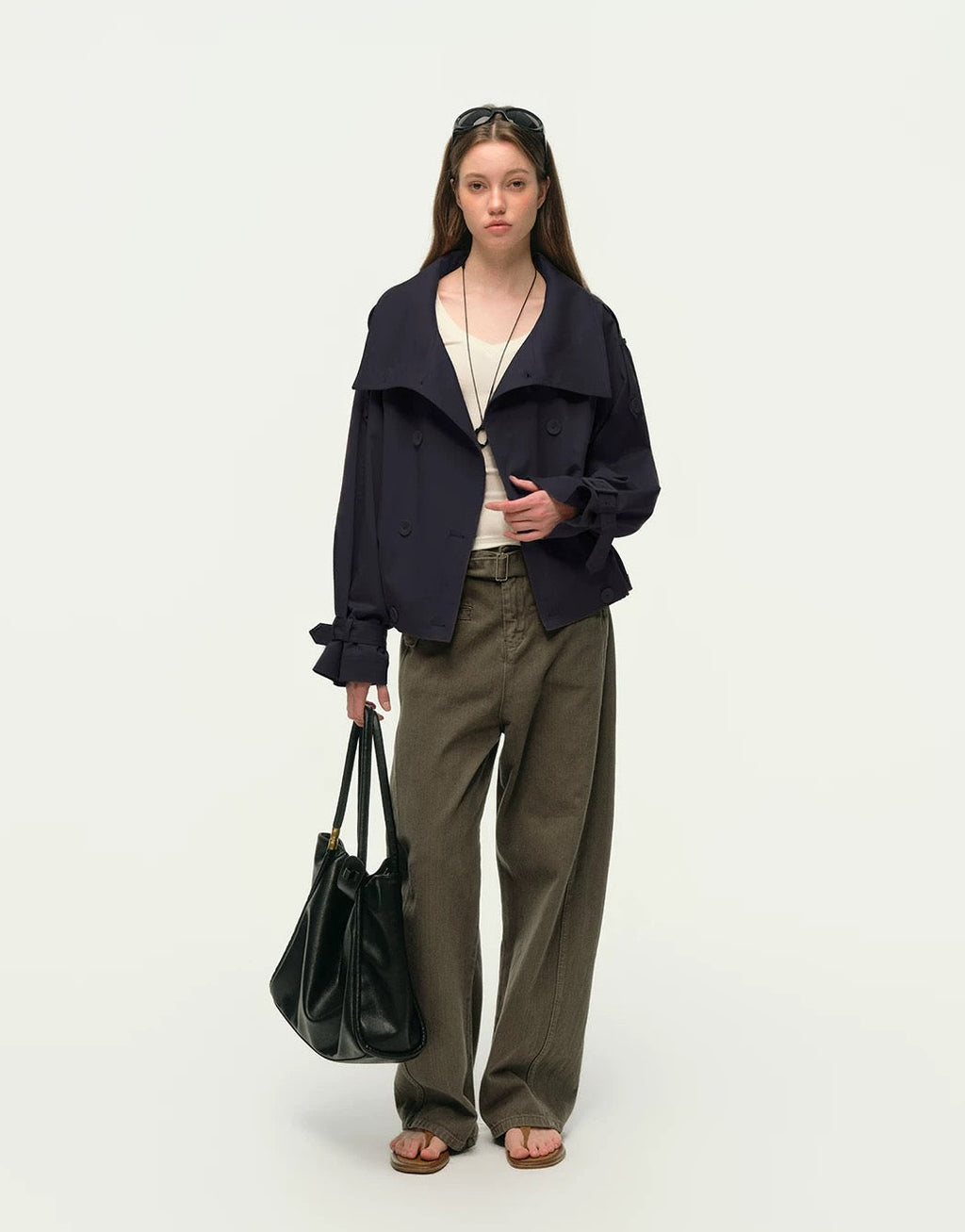 Short Trench Coat in Navy Blue
