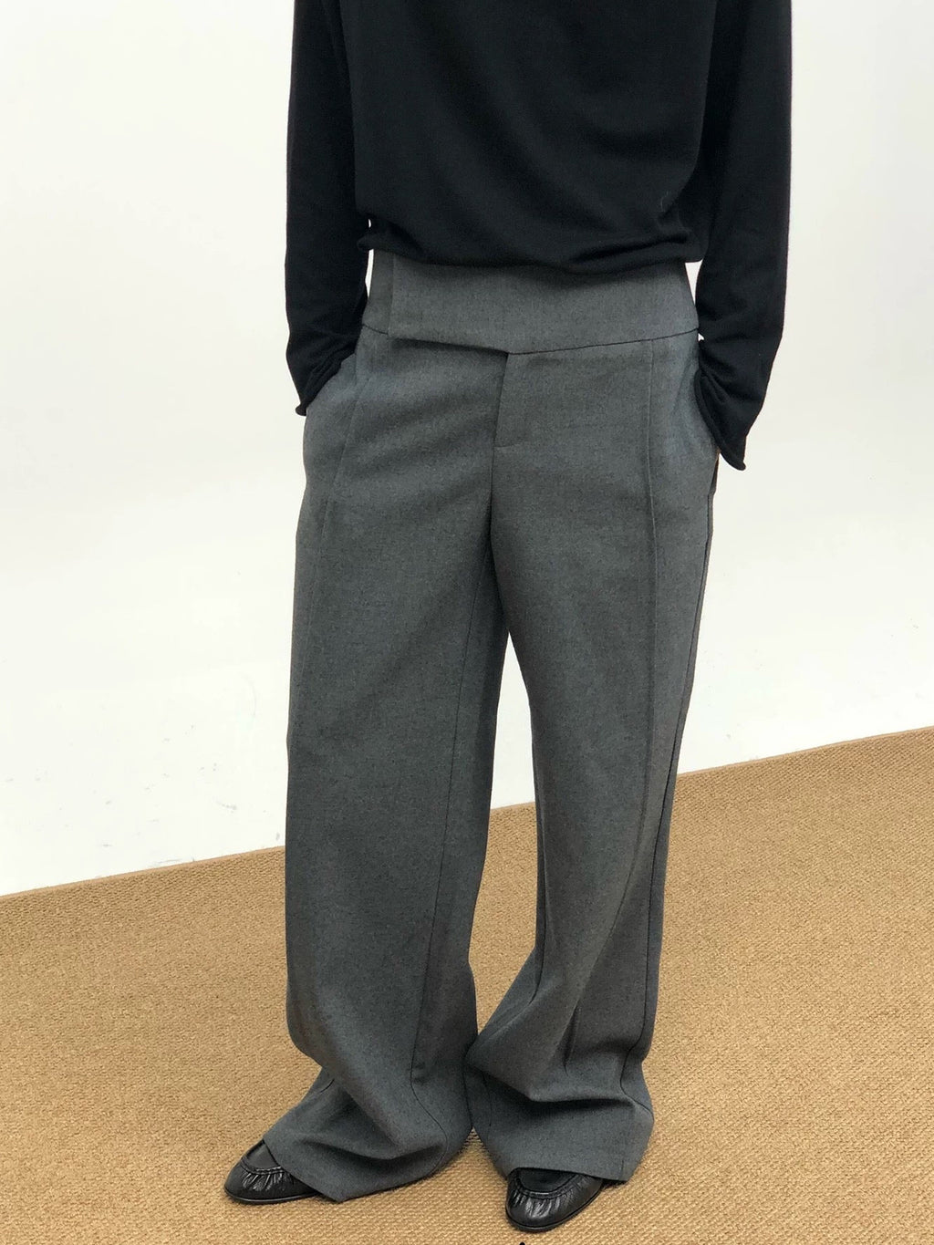 Relaxed Tailored Grey Pants with Adjustable Length