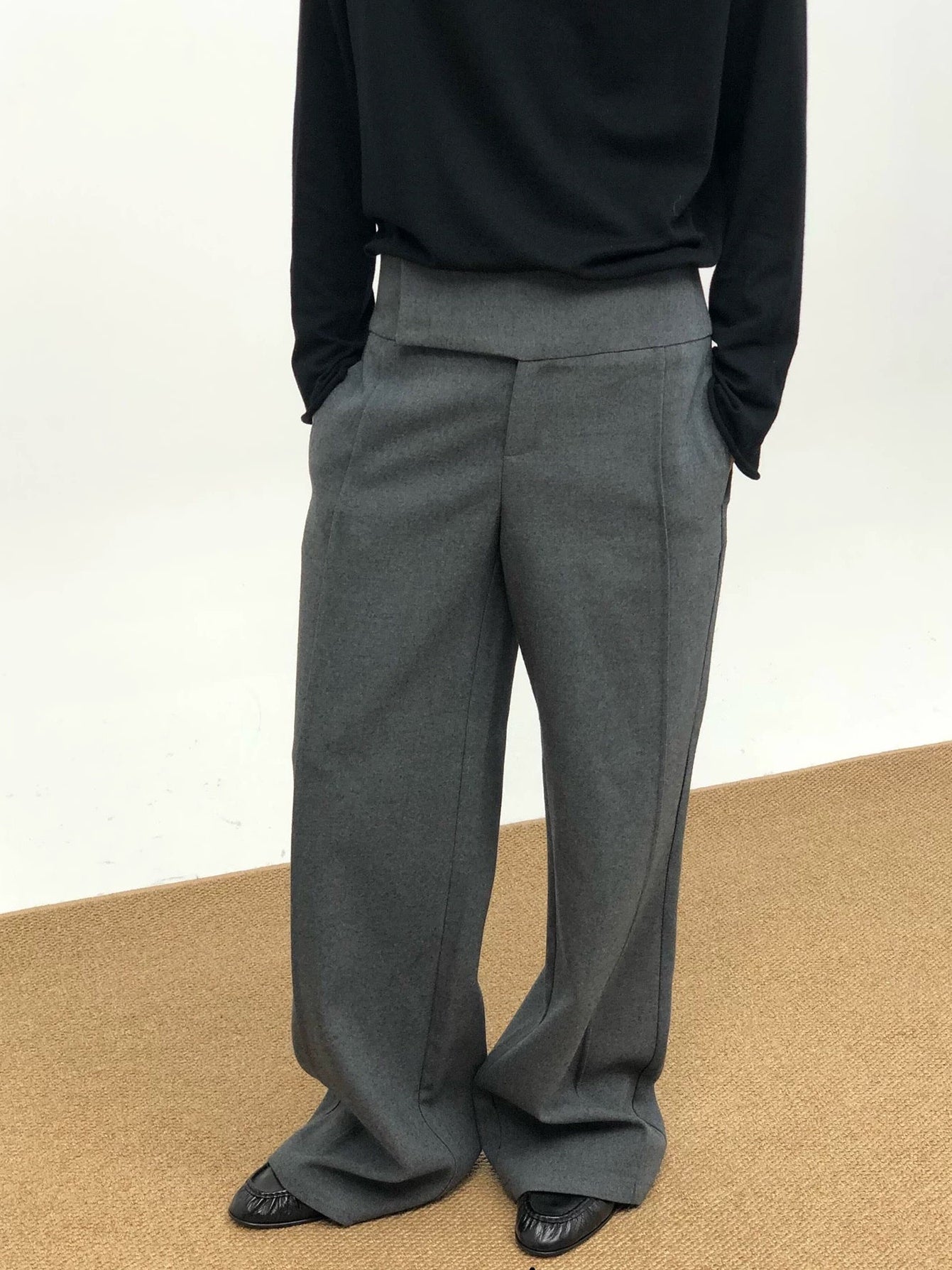 Relaxed Tailored Grey Pants with Adjustable Length