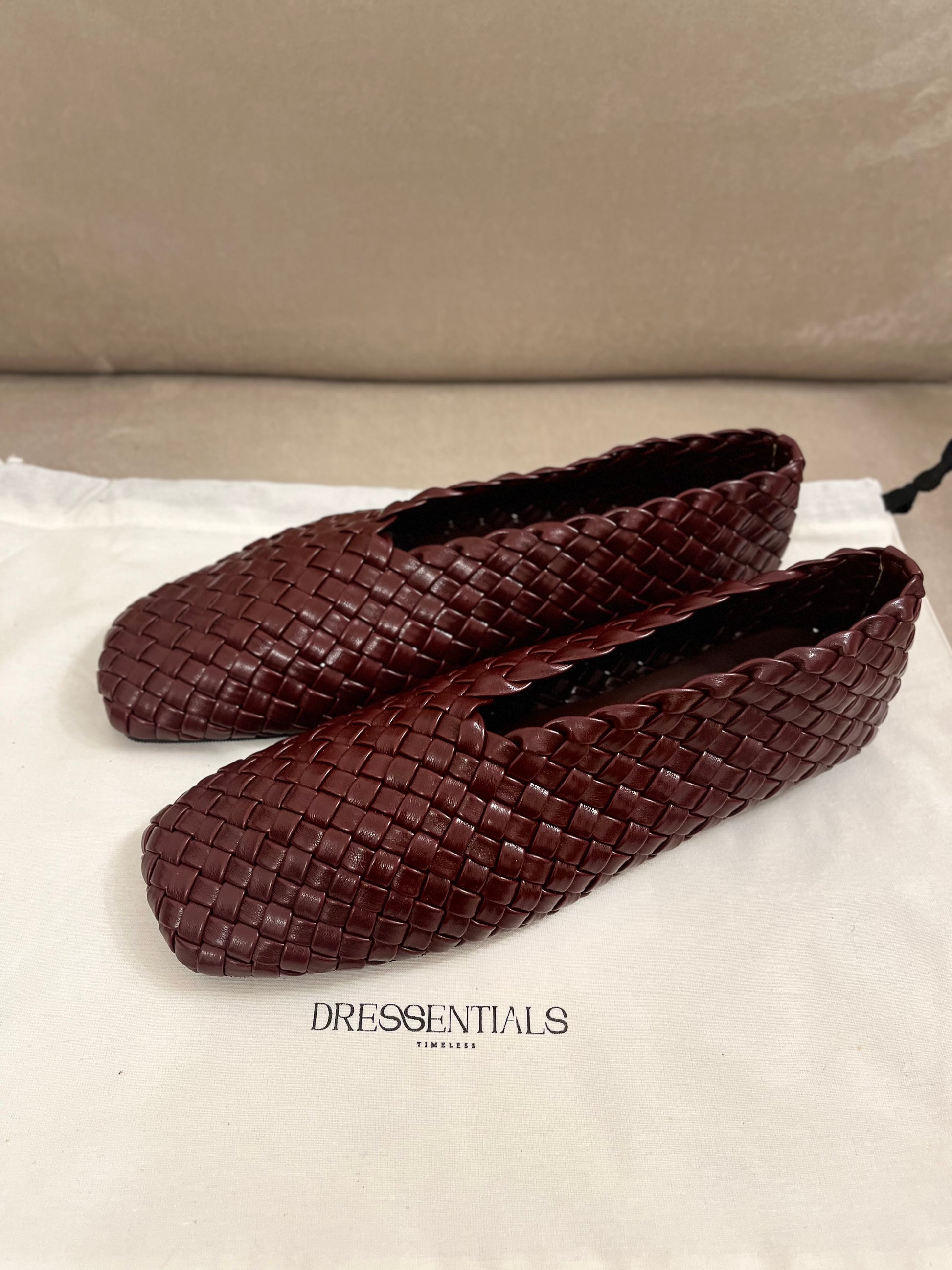 Woven Leather Flats in Burgundy