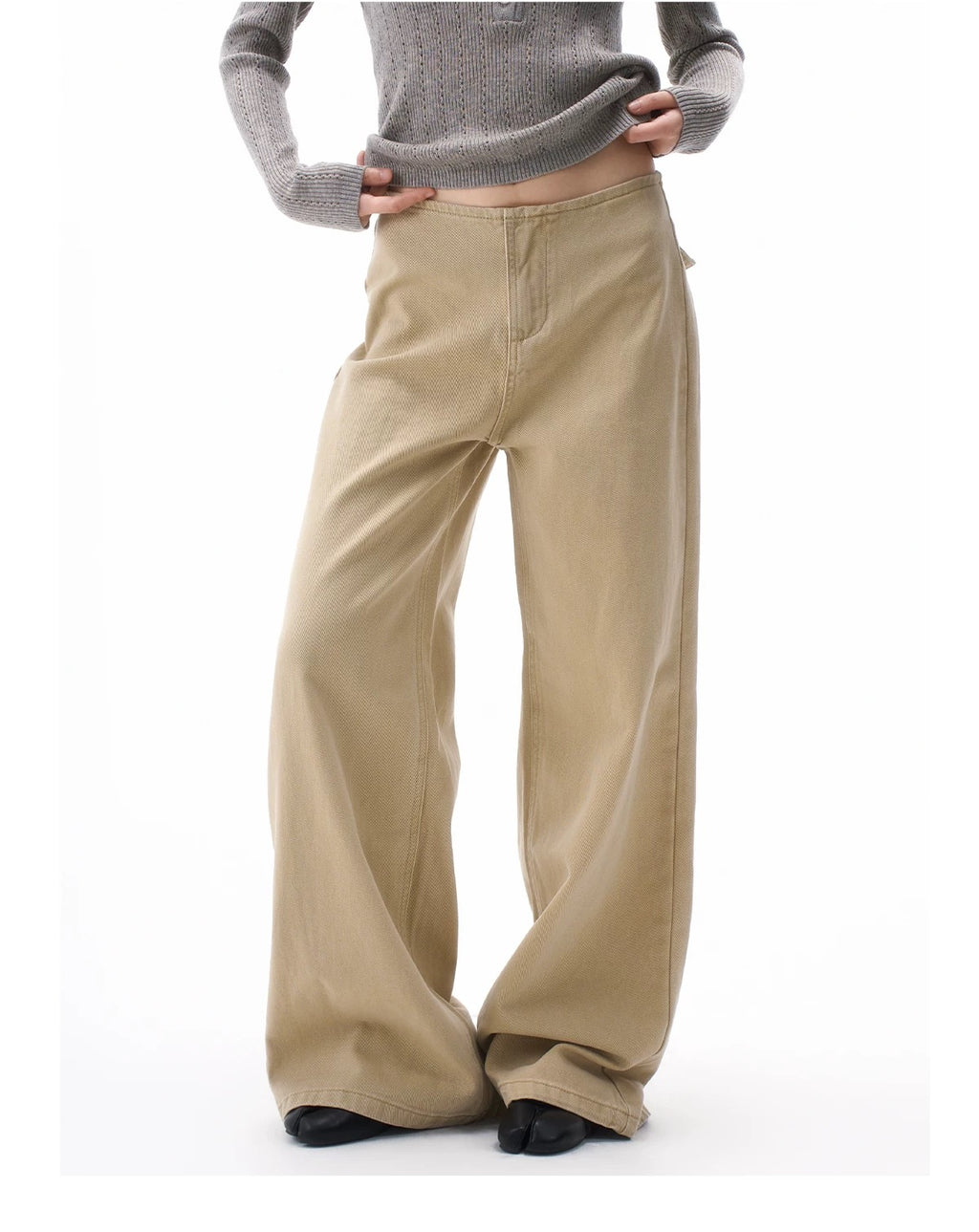 High-rise wide-leg jeans in beige