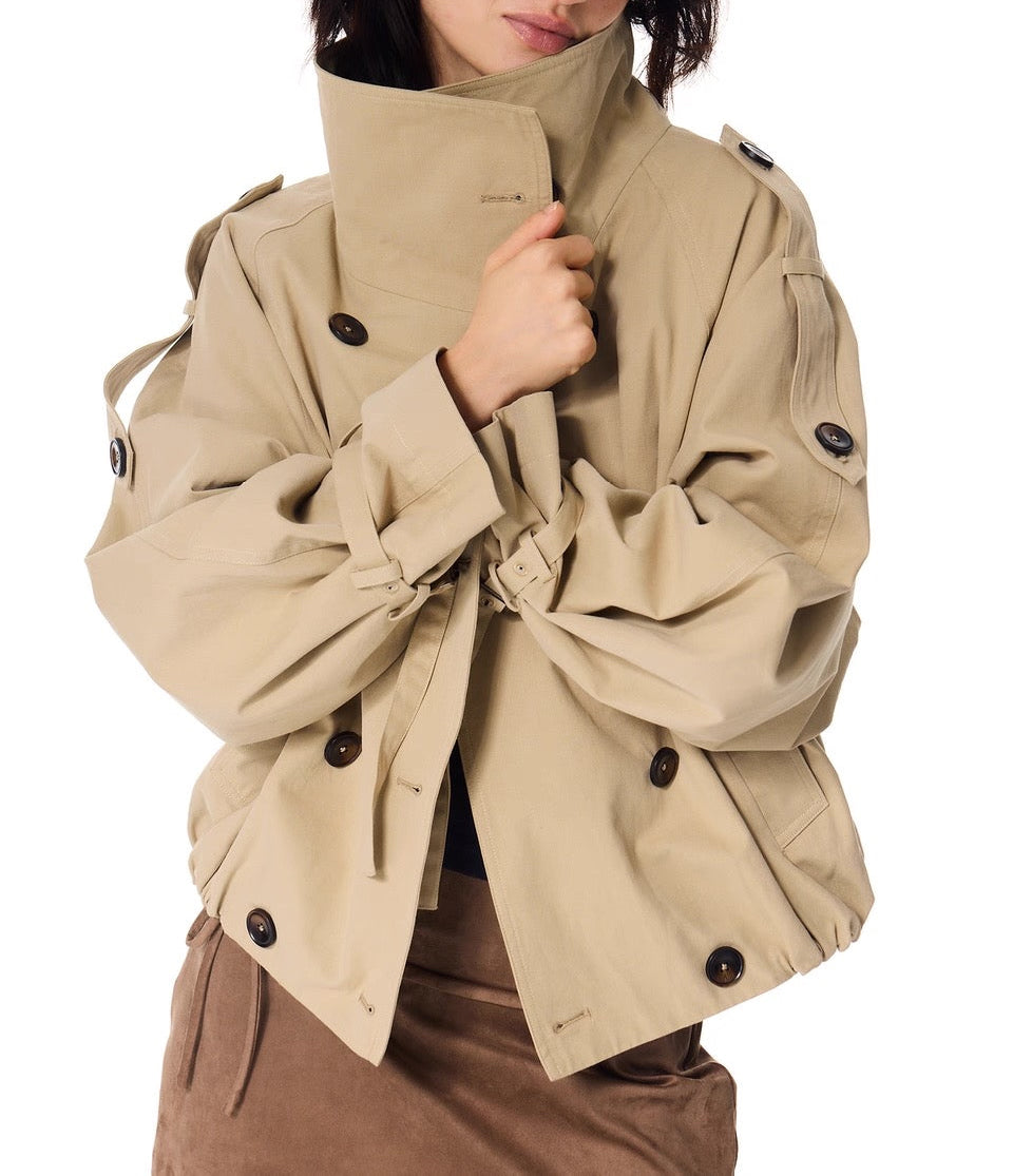 Gathered Trench Jacket in Beige