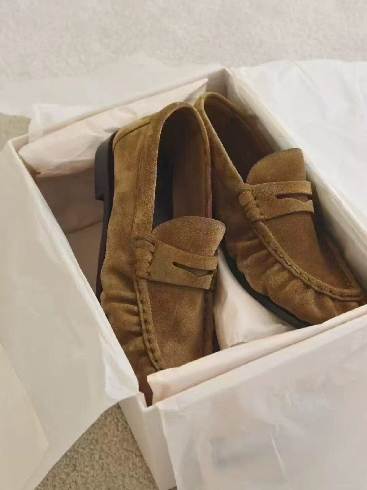 Suede Loafers in Khaki