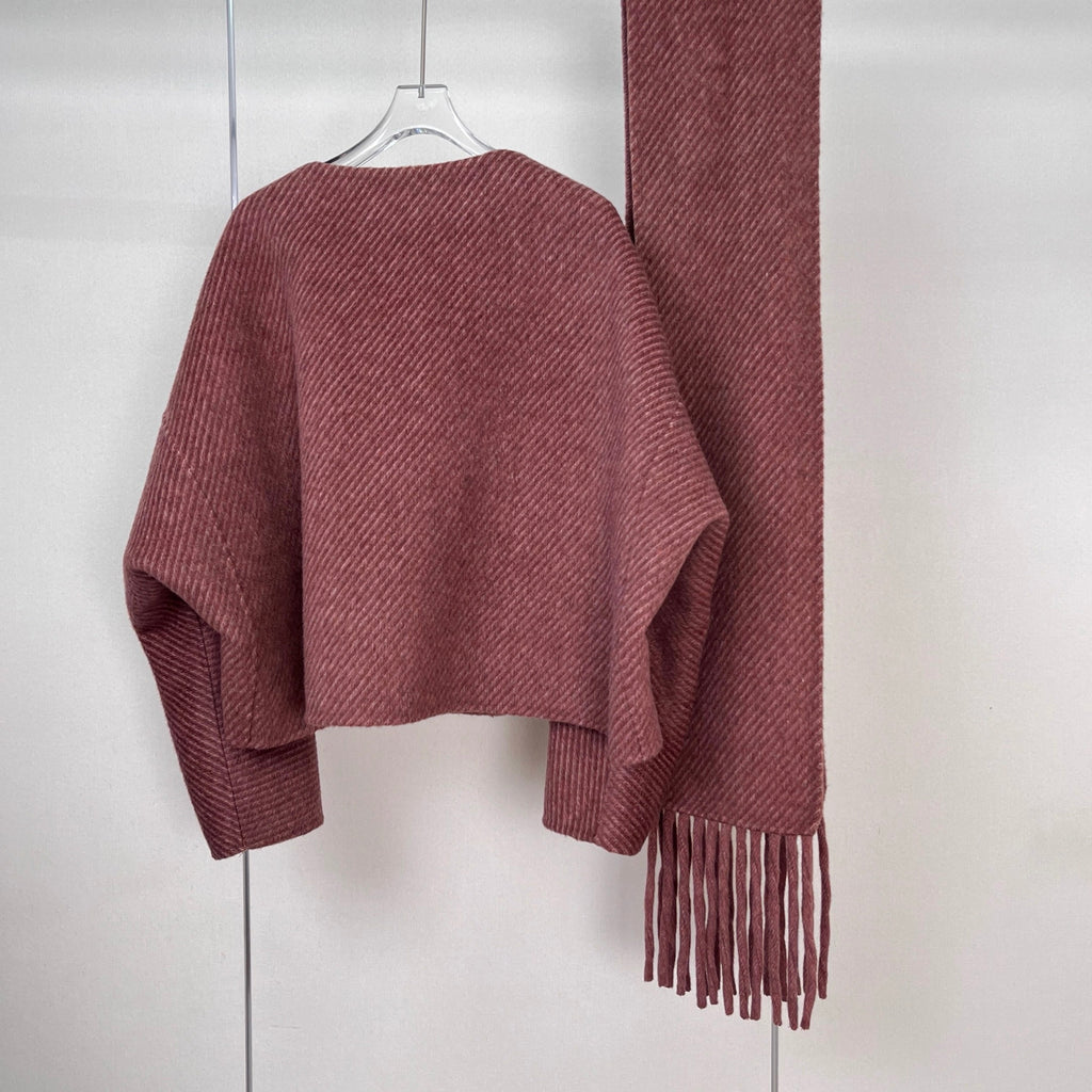 Wool Coat with Removable Scarf (Rose)