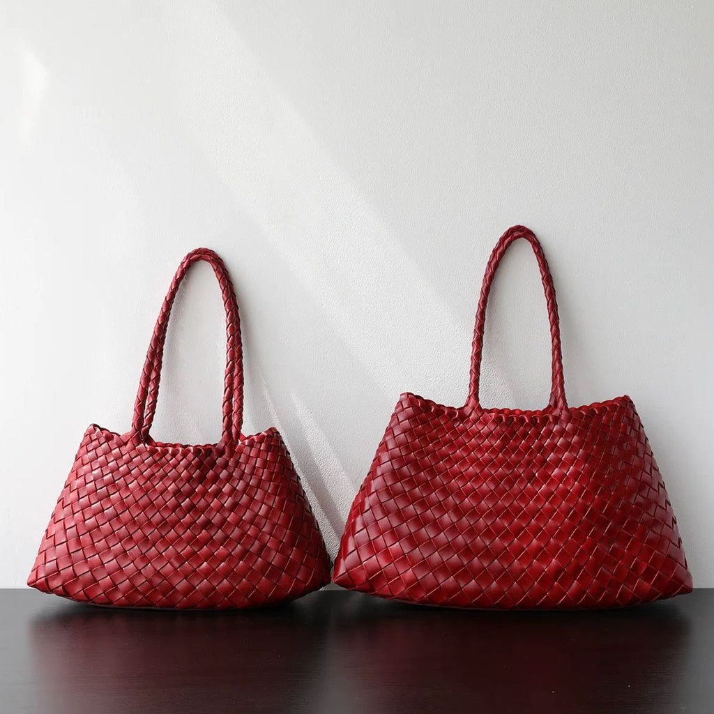 Small Woven Tote Bag in Red