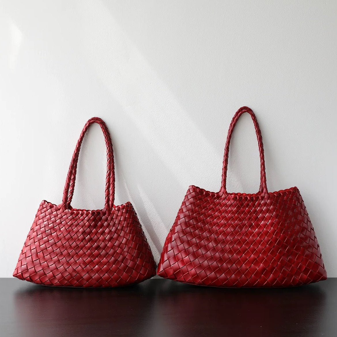 Large Woven Tote Bag in Red