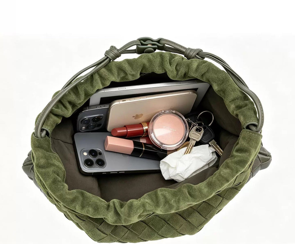 Two-tone Woven Clutch\ Shoulder Bag (Olive Green)