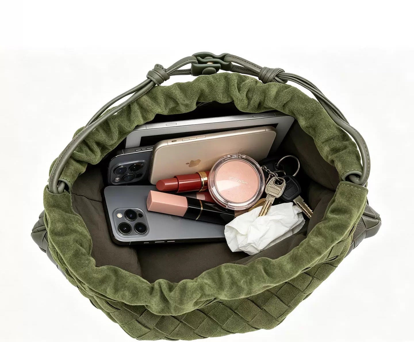 Two-tone Woven Clutch\ Shoulder Bag (Olive Green)