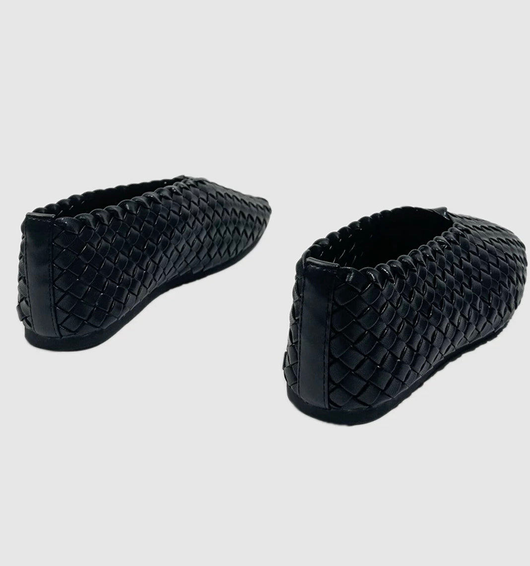 Woven Leather Flats in Black