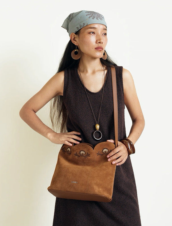 Embroidered Bag in Tan Colour