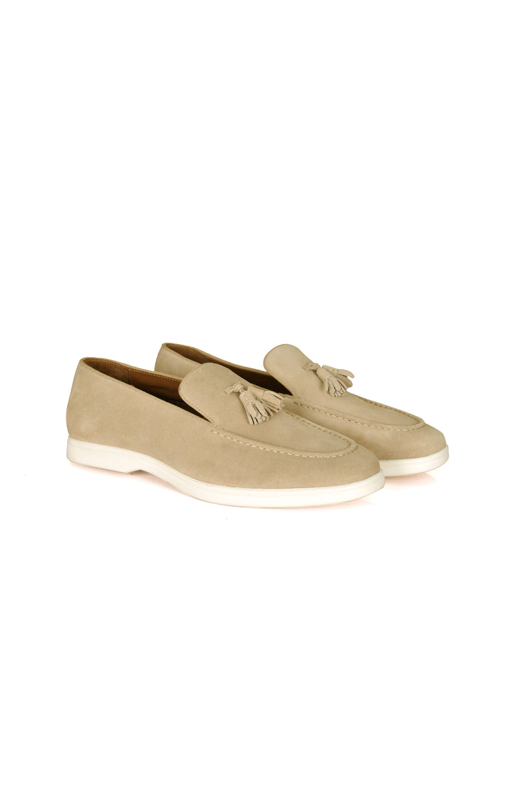 Suede Slip On Loafers in Beige (Immediate)